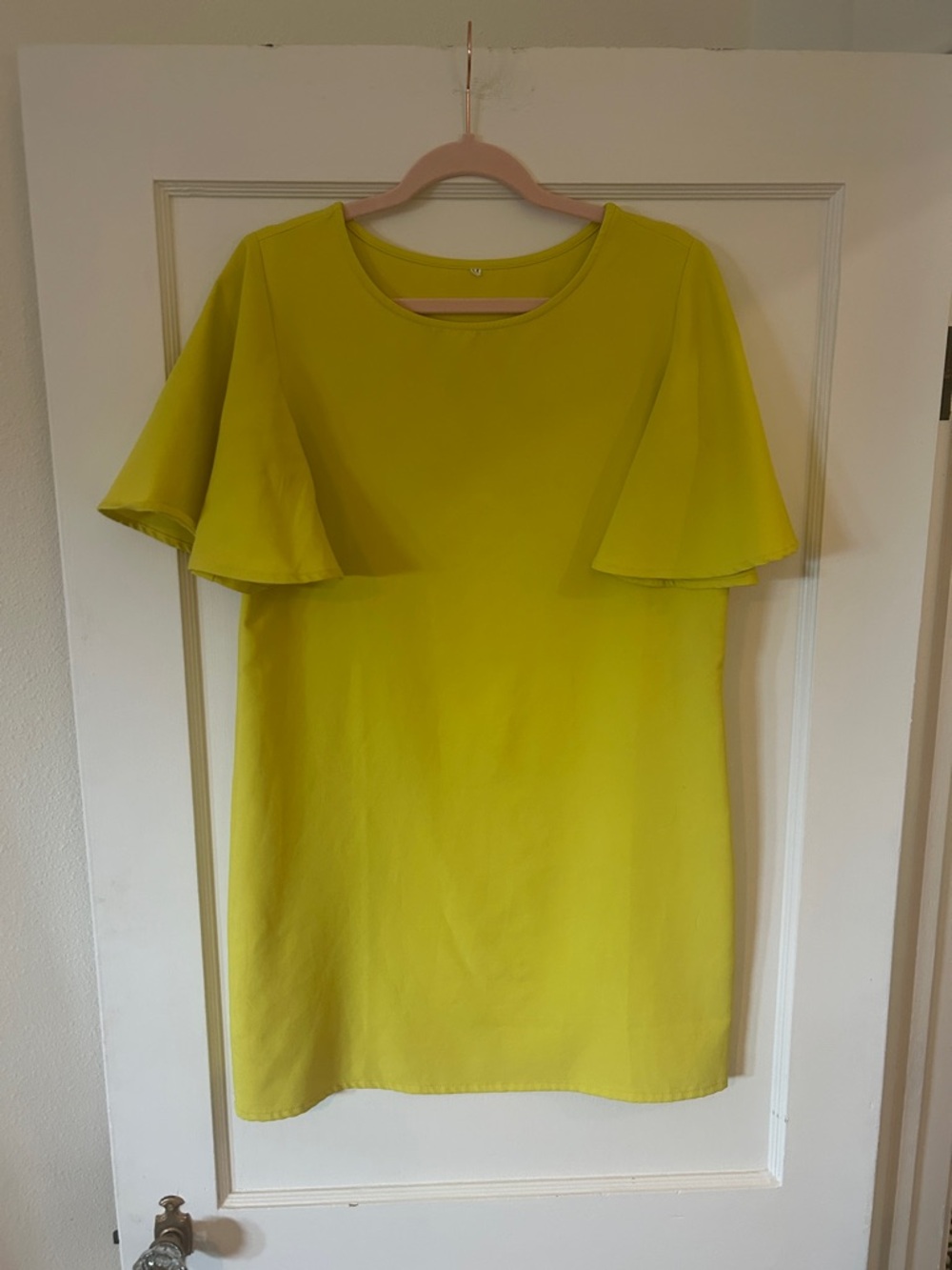 Chartreuse Flutter-Sleeve Tunic Dress
